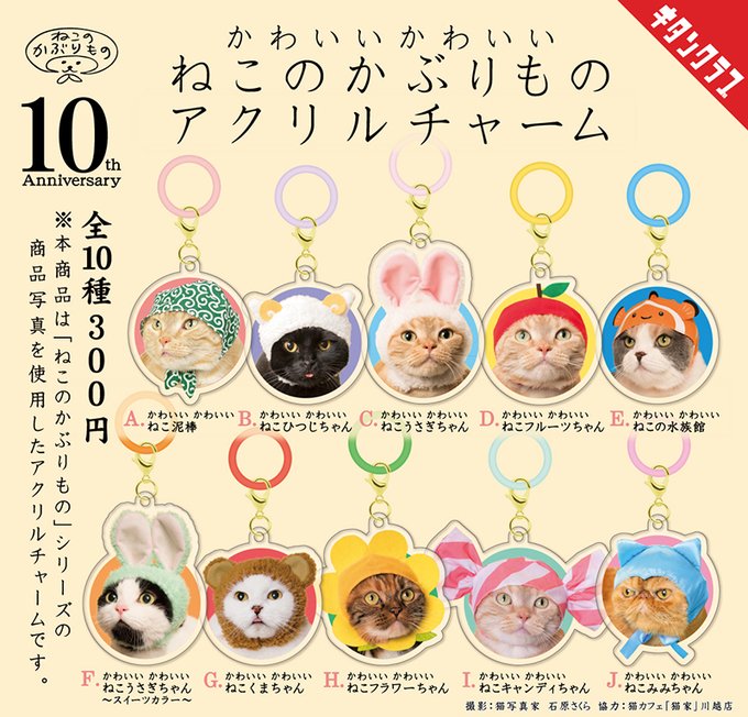 かわいいかわいいねこのかぶりもの アクリルチャーム