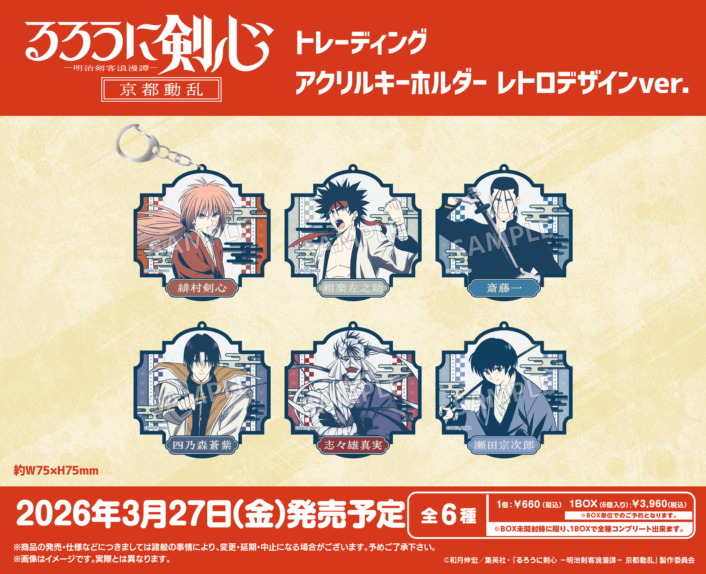 【食玩 ｺﾚﾄｲ 26年3月】るろうに剣心 -明治剣客浪漫譚- 京都動乱 トレーディングアクリルキーホルダー レトロデザインver.【ブシロード】